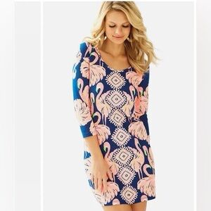 Lilly Pulitzer Flamingo Dress Pink Navy Gimme Some Leg Flamingo Print Size SMALL